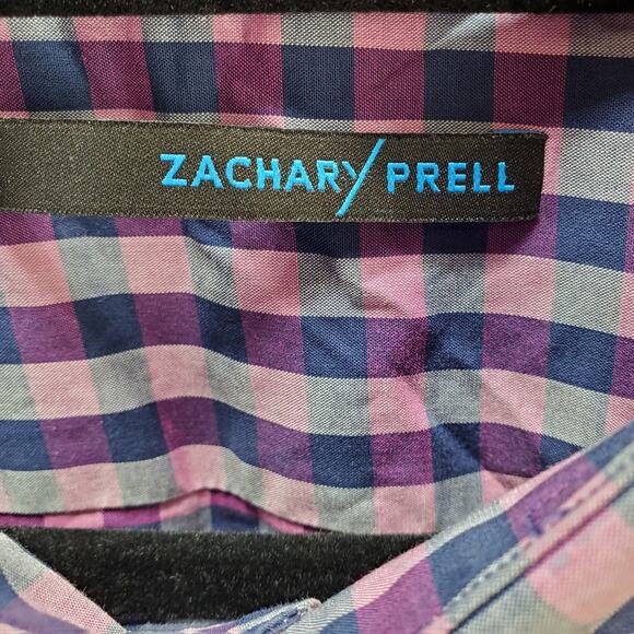 Zachery Prell Shirt Mens XL Plaid Button Front Purple Blue Short Sleeve Collared - Picture 7 of 11